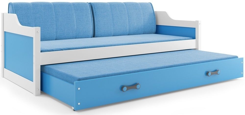 eoshop Detská posteľ s prístelkou DAVID 80x190 cm, biela / modrá (Voľba matraca: Penový matrac)